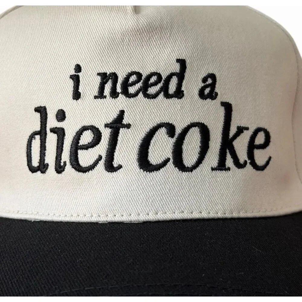 I Need a Diet Coke Embroidered Hat Black Ivory Adjustable Baseball Cap